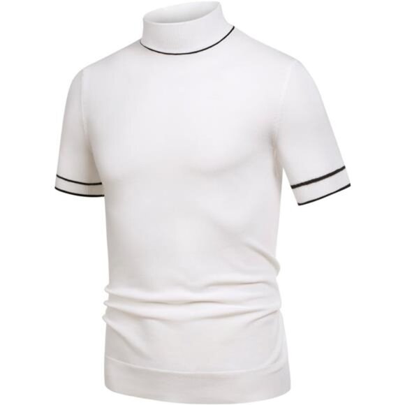 Mens Mock Turtleneck Sweater Short Sleeve Casual Dress Sweater Shirt - Picture 4 of 6